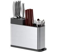 Organizador de cocina en acero inoxidable, soporte para cubiertos y utensilios con porta cuchillos, porta tenedores, porta cucharas, palas y caja de almacenamiento, estantería compacta y resistente