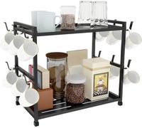 Organizador de cocina metálico Unyqoos®, de 2 niveles con 12 ganchos – Estante de almacenamiento en color mate para tazas, utensilios de café y otros artículos de cocina, de 37x20x33 cm