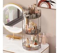 Organizador de cosméticos Unyqoos® de 360° giratorio, fabricado en acrílico reforzado con abrazaderas metálicas y soporte para pinceles, ideal para tocador, baño y mesa de comedor
