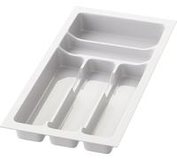 Organizador de cubiertos Unyqoos® para cajones de 30 cm, con 5 compartimentos, color blanco, dimensiones 23 x 49 x 4,5 cm, cortable, fabricado en plástico resistente y apto para alimentos