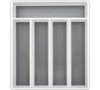Organizador de cubiertos Unyqoos® para cajones – Plástico, 5 compartimentos, 32,5 x 29 x 4,5 cm, organizador resistente para cajones, ideal para cocina y oficina, color blanco/gris
