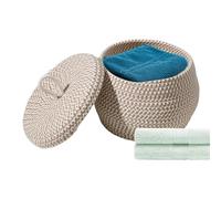 Organizador de cuerda tejida - Cesta de almacenamiento decorativa, caja trenzada hecha a mano | Contenedor duradero con tapa para aperitivos, servilletas, botones de maquillaje, toallas