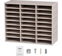 Organizador de documentos de madera, clasificador de archivos, soporte para almacenamiento de papel, con 27 compartimentos, color gris