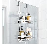 Organizador de ducha Unyqoos® de acero inoxidable 304, de doble capa, sin necesidad de taladrar, para puertas de ducha de vidrio de hasta 6,5 cm de grosor, con capacidad de carga de 18 kg, resistente 