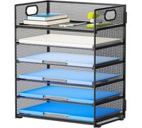 Organizador de escritorio de 6 compartimentos - Estructura de metal - Clasificador de documentos - Portaletras - Mango para facilitar su uso