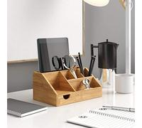 Organizador de Escritorio de Bambú, NETUME Wooden Stationery con Soporte para Bolígrafos, para Almacenamiento de Escritorio, Hecho a Mano, Accesorio Decorativo para Oficina, Hogar, Marrón Cálido