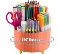 Organizador de escritorio giratorio, con 5 compartimentos para bolígrafos, color naranja, ideal para accesorios de escritorio