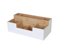Organizador de Escritorio Relaxdays, 7 Compartimentos, 11 x 30 x 15 cm, bambú, Oficina, Caja, Blanco/Natural