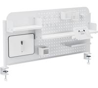 Organizador de escritorio "Sauda", 114 x 68 cm. Panel perforado con accesorios. Soporte de sujeción. Acero. Blanco