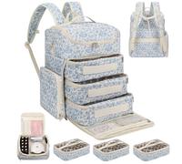 Organizador de esmalte de uñas, mochila de almacenamiento - Estuche para 124 botellas y lámparas, 3 bolsillos extraíbles, caja de almacenamiento de esmalte de uñas, Flores azules en blanco, Platz für