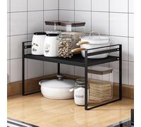 Organizador de estantes para armario de cocina, estante de almacenamiento extensible, estante de especias, organizador de platos multifunción para encimera de cocina, despensa, armario, nevera (negro)