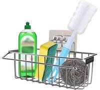 Organizador de fregadero 2 en 1 de acero inoxidable 304, autoadhesivo, con soporte para esponjas, estante y ganchos para toallas. No requiere taladrar, se seca rápidamente y soporta hasta 5 kg