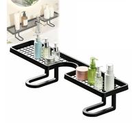 Organizador de Fregadero detrás del Grifo, Estante de Almacenamiento for Grifo sin Taladro, Organizador de encimera de baño Que Ahorra Espacio for Cocina y baño(Black)