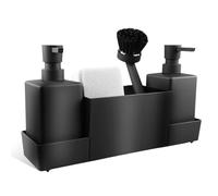 Organizador de fregadero, juego de organizador de cocina de plástico con dispensador de detergente, cepillo y estropajo, organizador de fregadero con dispensador de jabón, esponja y cepillo, Negro