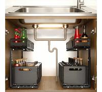 Organizador de Gabinete Extraíble de 2 Niveles con Cesta Deslizable, Estante de Almacenamiento de Cocina Ajustable en Altura, Organizador Debajo del Fregadero 1pc - L Shaped