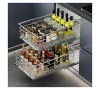 Organizador de gabinete extraíble de 2 niveles de acero inoxidable | Gabinete de despensa de cocina plateado de varios tamaños: almacenamiento de cesta con cajón deslizable(34x52x13cm)
