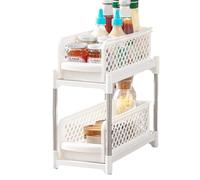 Organizador de gabinete extraíble,Organizador de gabinete extraíble | Organizador de cesta deslizante de doble capa - Organizador de almacenamiento de baño de 2 niveles, organizador de gabinete e