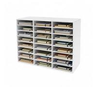 Organizador de literatura, organizador de escritorio de PVC con 24 compartimentos y estantes ajustables, bandeja para cartas para oficina, estudio, escuela, oficina (blanco)
