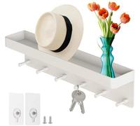 Organizador de llaves Ibzoa® con espacio de almacenamiento: 6 ganchos autoadhesivos, panel de llaves blanco para pared y puerta, organizador para pasillo, recibidor y baño