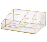 Organizador de maquillaje antiguo para encimera, caja de almacenamiento de cosméticos de vidrio, soporte de gran capacidad giratorio dorado para brochas, pintalabios, cuidado de la piel y tóner
