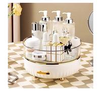 Organizador de Maquillaje Bandeja organizadora de maquillaje giratoria 360°, soporte for cepillo , cuidado la piel, con cajón for cosméticos, perfumes, joyas, for tocador, dormitorio, baño(Blanco)