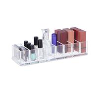 Relaxdays Organizador Maquillaje Rectangular, 8 Compartimentos, Pintaúñas, Caja Multiusos, 5 x 25,5 x 9 cm, Transparente