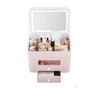 Organizador de maquillaje portátil con espejo de maquillaje LED desmontable, estuche de almacenamiento de cosméticos con 2 cajones de almacenamiento y cubierta, para TOC, Pink, Talla única
