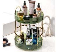 Organizador de maquillaje Unyqoos® de 360° giratorio, de dos niveles, fabricado en plástico ABS con soporte metálico y borde elevado, ideal para guardar cosméticos y productos para el cuidado de la pi
