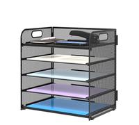 Organizador de papel de 5 niveles, organizador de 5 niveles y clasificador de carpetas con asa, cesta de almacenamiento de malla metálica adecuada para papel A4, cartas, fotos y trabajos escolares