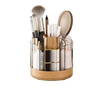 Organizador de pinceles de maquillaje, soporte acrílico giratorio de 360° con 6 ranuras y contenedor transparente para pinceles, organizador de cosméticos para mujer, perfume de gel de uñas, hogar