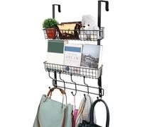 Organizador de puerta Unyqoos® con 2 cestas de malla y 5 ganchos | Almacenamiento sobre la puerta, 63,5 x 42 cm | Para grosores de puerta de 2 a 5 cm | Fabricado en hierro, resistente a la oxidación y