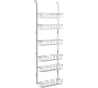 Organizador de puerta Unyqoos® de metal: 6 estantes ajustables y 2 ganchos, estante colgante para puerta que ahorra espacio, 60 x 30 cm, blanco