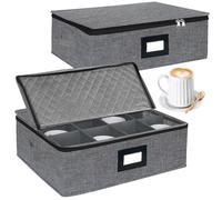 Organizador de tazas juego de 2 - Para 24 tazas - 43,5 x 34 x 12,5 cm - Con asas y cremallera - Con revestimiento acolchado - Almacenamiento de vajilla