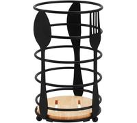 Organizador de utensilios de cocina Ibenzoa®, color : acero inoxidable resistente a la corrosión con base de madera, acabado mate con recubrimiento en polvo. Porta cubiertos para cucharas y espátulas,