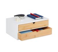 Relaxdays Organizador escritorio 2 cajones blanco,marrón claro