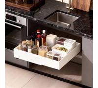 Organizador extensible para cajones de cocina con sistema de rieles, color blanco