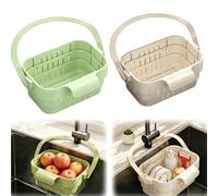 Organizador Fregadero Plegable con Clip Colgante, Organizador Fregadero Cocina Desmontable, Organizador Cocina Extensible, Set 2 Blanco Verde 17x13 cm, Escurridor Frutas, Uso Cocina y Camping