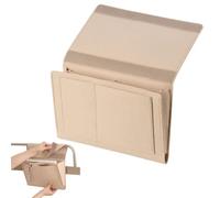 Organizador Mesita de Noche Colgante de Fieltro, Bolsa de Almacenamiento para Cama con Cierre de Botón, Organizador Colgante con Bolsillos para Mandos, Libros y Teléfono, Beige, 32x21 cm