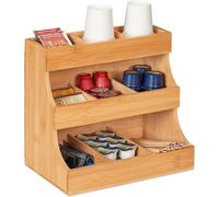Organizador para café - 9 compartimentos - Bambú - 24 x 26,5 x 17,5 cm - Leche - Azúcar - Tazas de café - Té - Natural