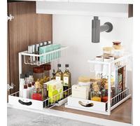 Organizador para cajones de cocina, modelo Ibenzoa®, juego de 2 unidades, forma en L, con cajones extraíbles, acero, 36 x 27 x 31,5 cm, blanco/, resistente a la corrosión, ideal para cocina y baño