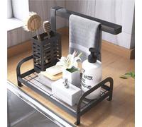 Organizador Unyqoos® para cocina y baño: con bandeja de goteo extraíble, instalación sin necesidad de taladrar, 4 patas, compartimentos para cepillos, esponjas y jabón, y barra para colgar
