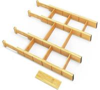Organizadores de cajones ajustables Unyqoos® de bambú, juego de 4 con 9 compartimentos, expandibles, de 44 a 56 cm, ideales para la cocina y el armario