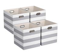 ORGMASTER Cubos de almacenaje, Cubos de almacenaje de tela plegables, Cestas organizadoras a rayas para estanterías de armarios de oficina, 4 unidades, 33 x 33 x 33 cm, gris/blanco