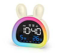 ORIA Reloj Despertador Infantil Conejo, Reloj Digital con Luz Nocturna Multicolor, Alarma Doble, Sincronización Bluetooth, Entrenador de Sueño para Niños y Niñas, Dormitorio