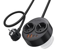 ORICO Regleta magnética para escritorio de juegos, 2 enchufes Schuko con cargador rápido USB-C de 20 W, 4 puertos USB, 3250 W, diseño con base magnética fuerte, 1,6 m, color negro