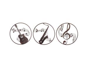 ORIGEN Home Decor - Adorno pared música Pack 3 Unidades Adorno Pared | Apliques Metal Marrón - 60x1x60 cm 29899
