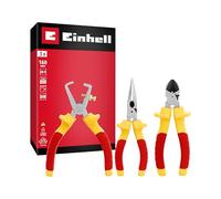 Original Einhell - Juego de 3 alicates para electricista (aislamiento hasta 1000 voltios, cortador lateral, pelacables, nariz larga, asas ergonómicas para instalaciones)