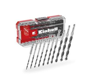 Original Einhell S-CASE 10-Juego de Brocas para Madera (Doble Espiral, Hechas de Acero Herramienta C45 Laminado, Vástago E 6.3, Unión Afilada de 3 Puntos, Punta de Centración Incl