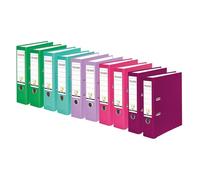 Original Falken - Archivadores de plástico (10 unidades, polipropileno, 8 cm de ancho, DIN A4, 2 de color turquesa, lila, morado, rosa, verde claro)