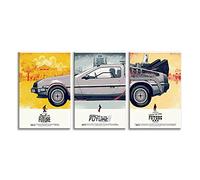 ORIGINALOOPS.COM - Cuadro tríptico Delorean, Regreso al Futuro 1, 2 y 3, Tres Lienzo Impresos sobre Bastidor de Madera Listo para Colgar (90x60 x3 Cuadros)